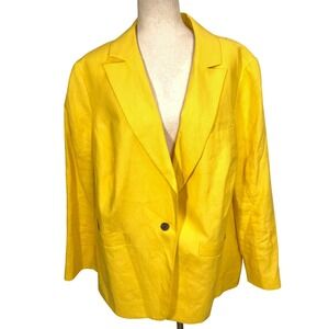 Talbots Blazer Womens 20W Yellow Vibrant Linen Dopamine Summer Coastal Business